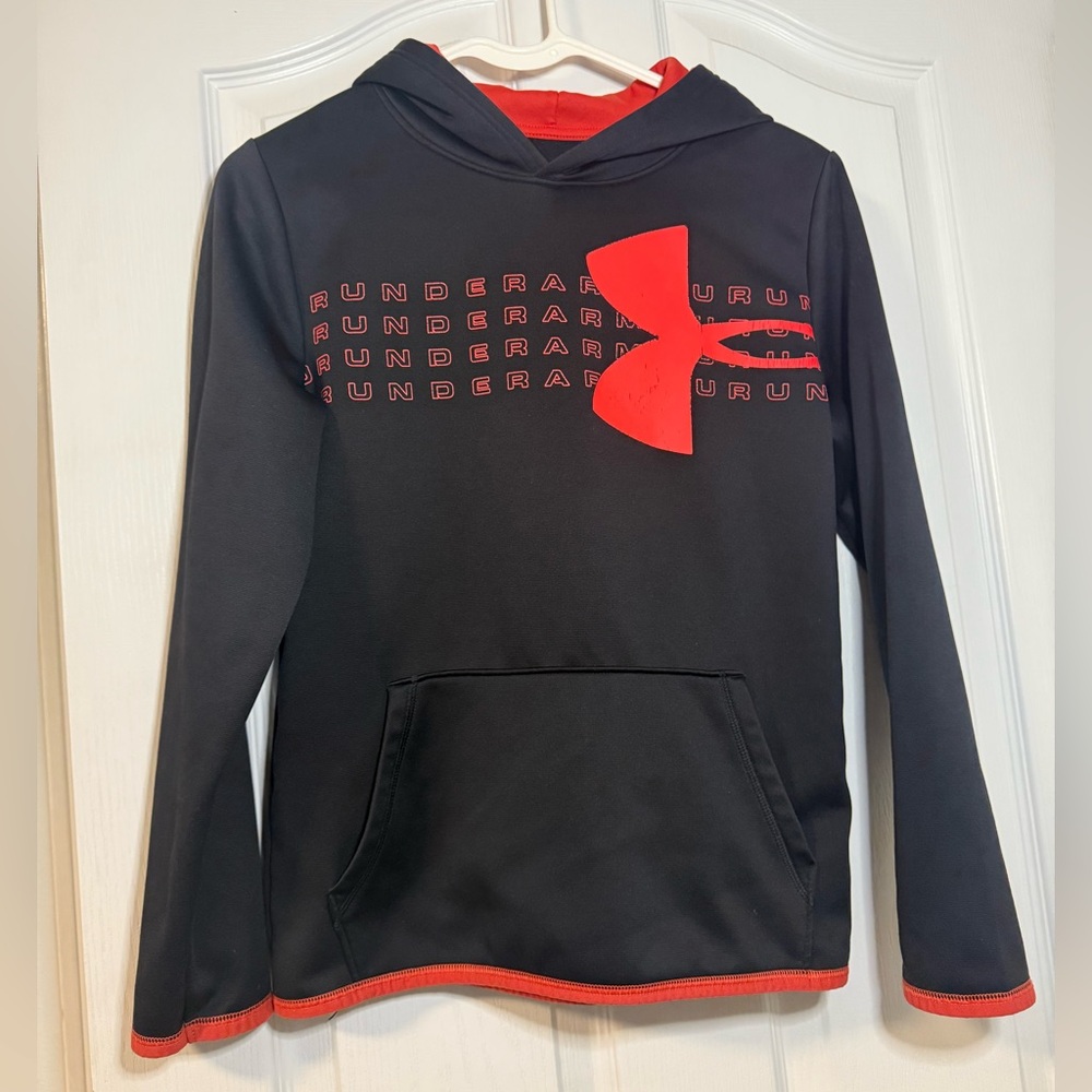 Under Armour Kids Hoodie with Orange/Red Logo on Black YLG